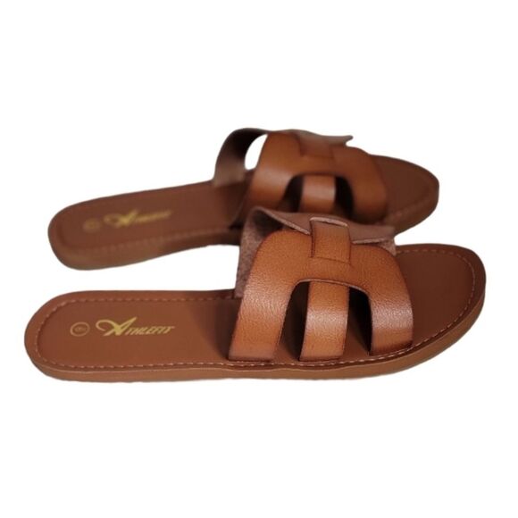 Athlefit women's casual slide on flat Sandal Size 9 brown shoe - Picture 5 of 8